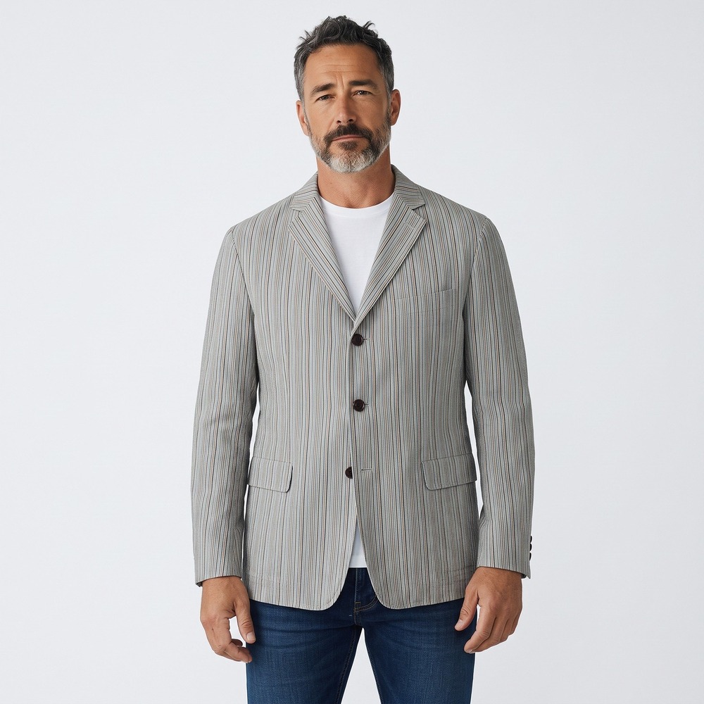 Tommy Bahama Island Soft Seersucker Stripe Blazer Mens XL Blue Orange Cotton